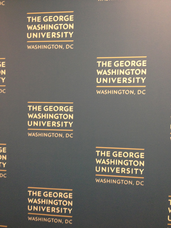 GWU signs in the auditorium